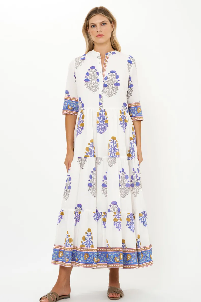 Button Neck 3/4 Sleeve Maxi- Napa Blue