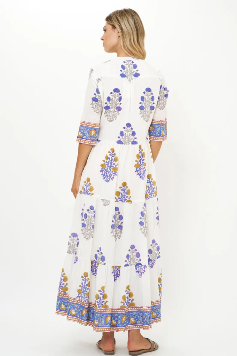 Button Neck 3/4 Sleeve Maxi- Napa Blue