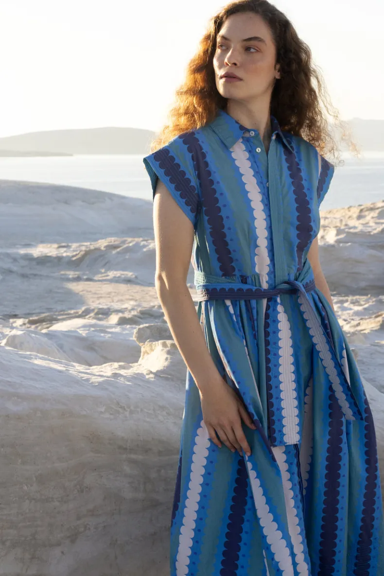 Belted Shirt Dress- Meko Blue