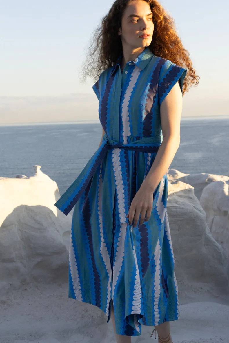 Belted Shirt Dress- Meko Blue