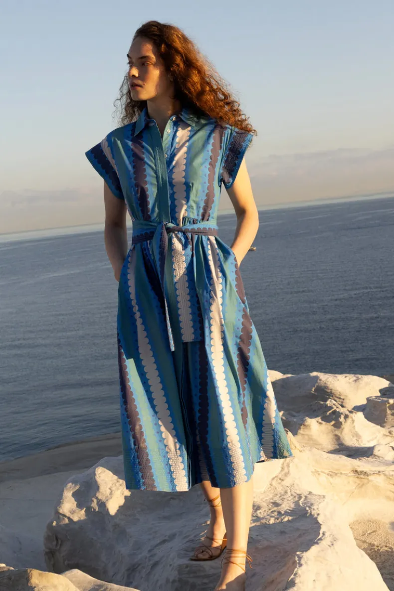 Belted Shirt Dress- Meko Blue