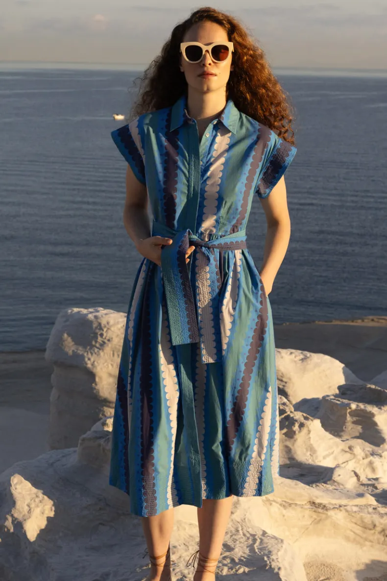 Belted Shirt Dress- Meko Blue