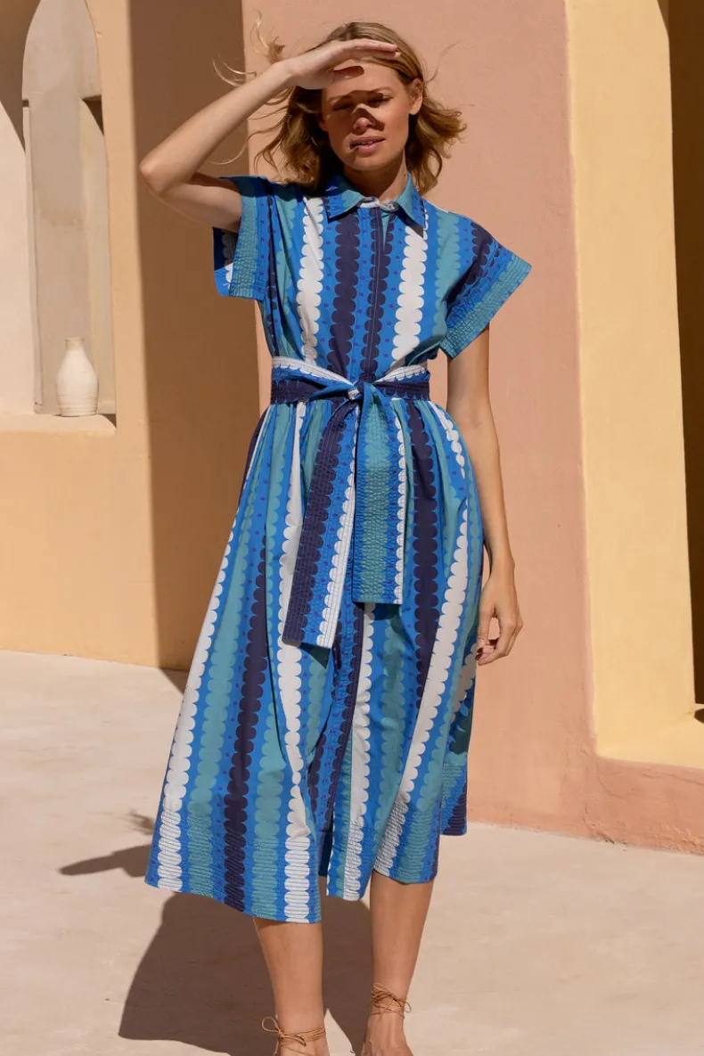 Belted Shirt Dress- Meko Blue