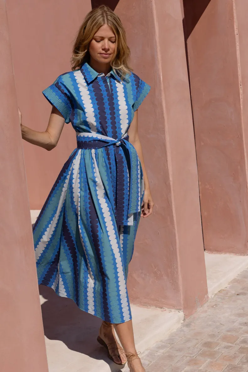 Belted Shirt Dress- Meko Blue