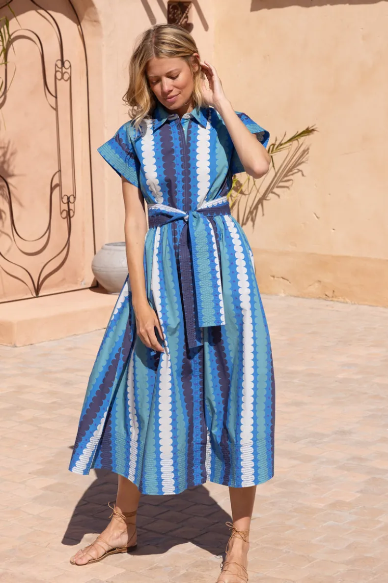 Belted Shirt Dress- Meko Blue