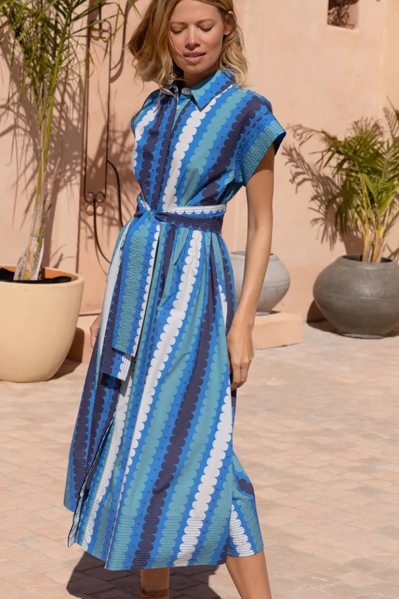Belted Shirt Dress- Meko Blue