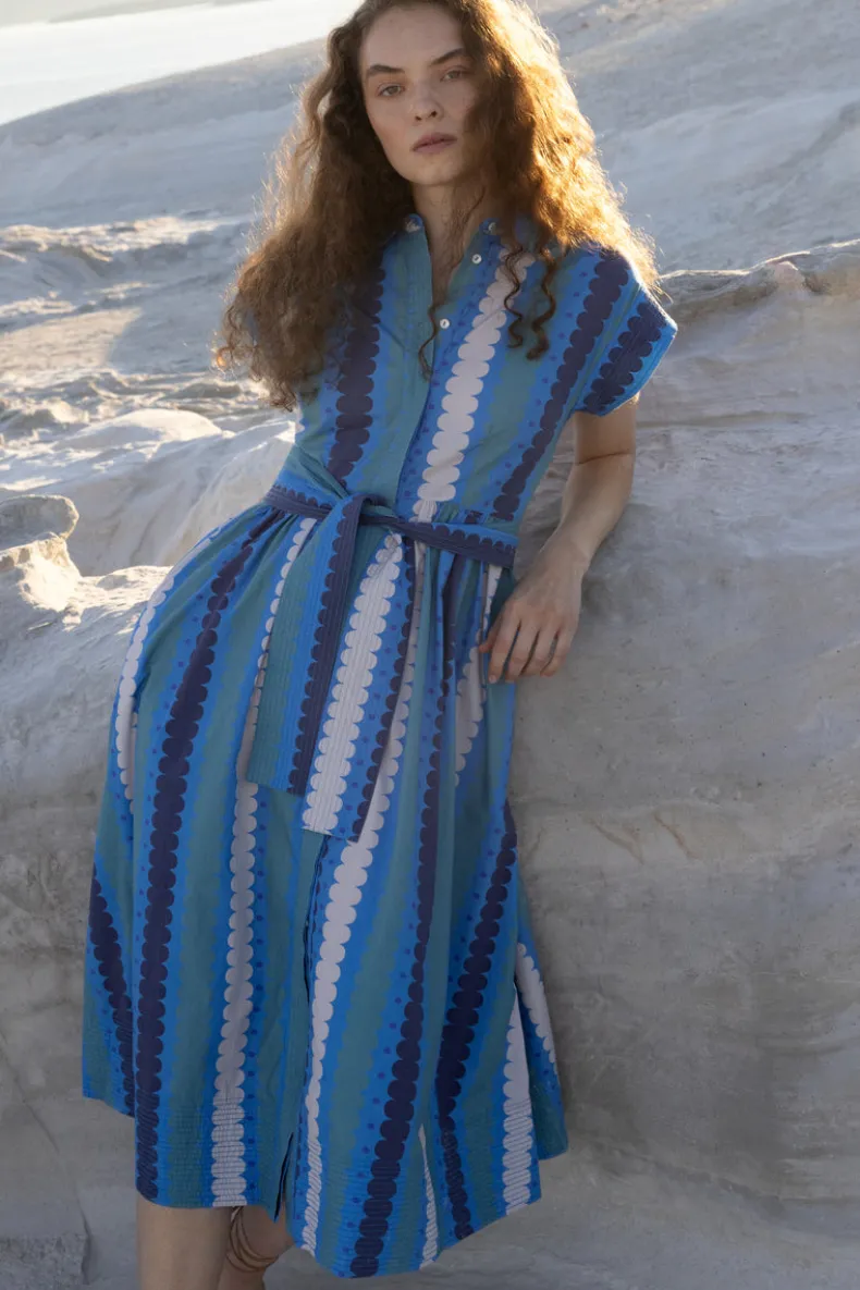 Belted Shirt Dress- Meko Blue