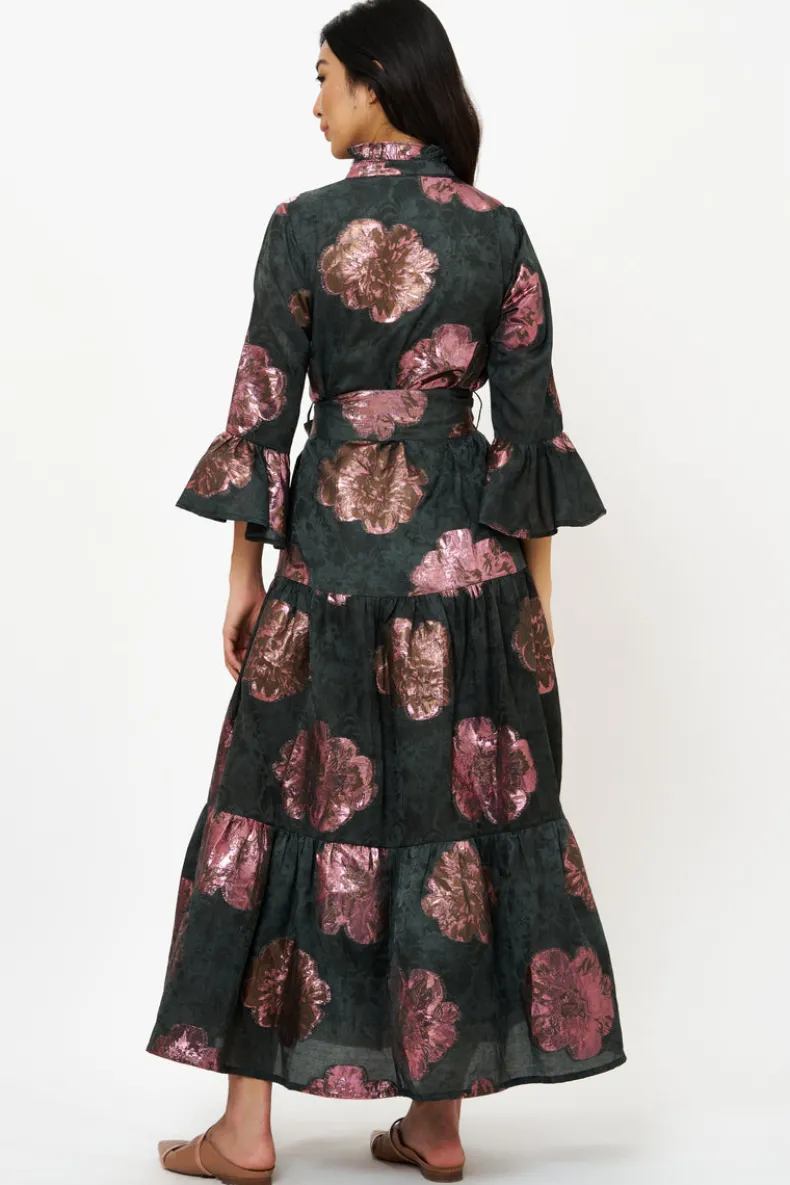 Ruffle Collar Bell Maxi- Rosa Black