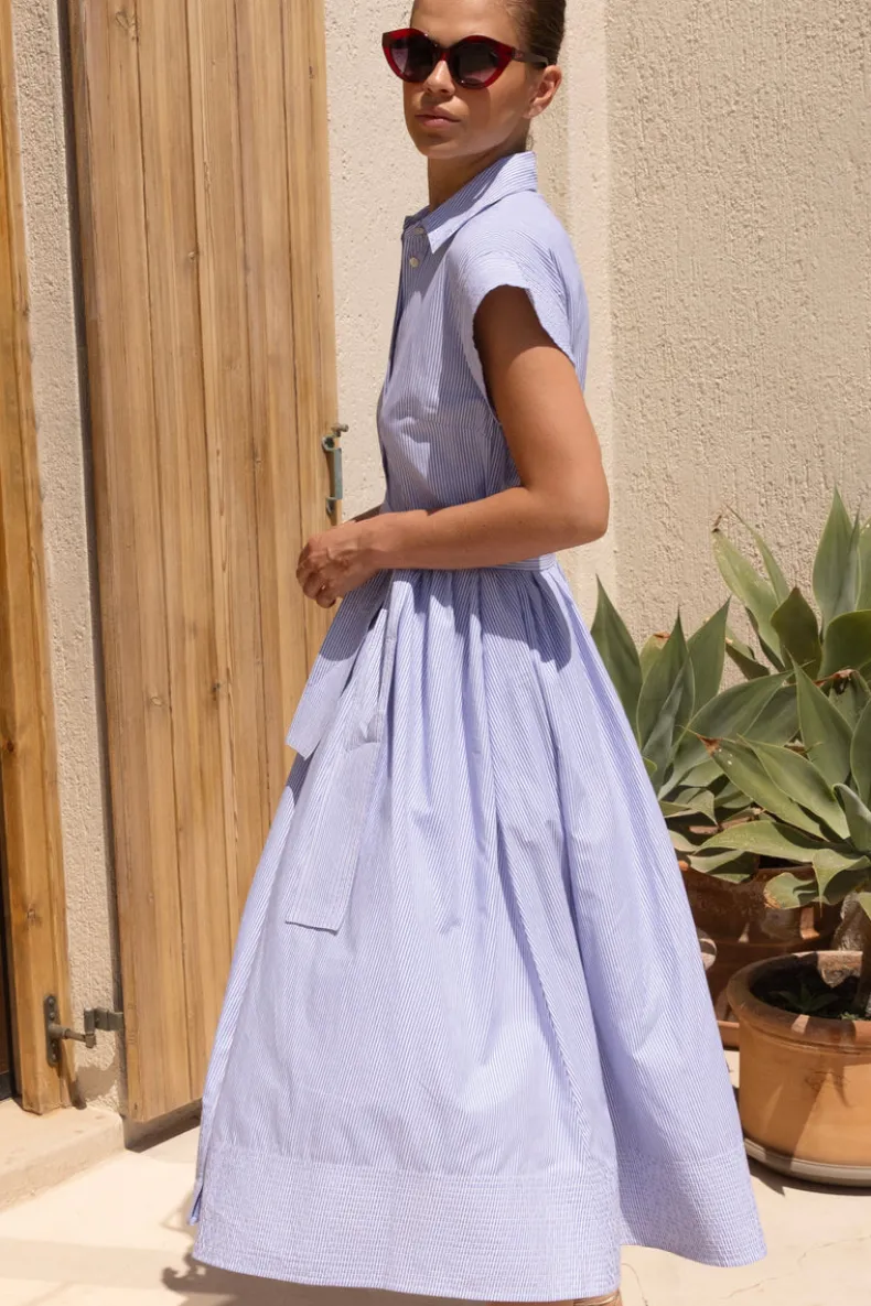 Belted Shirt Dress- Chatham Blue