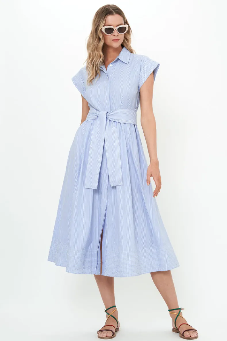 Belted Shirt Dress- Chatham Blue