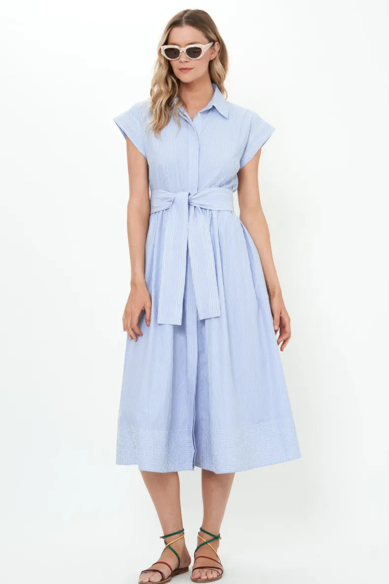 Belted Shirt Dress- Chatham Blue