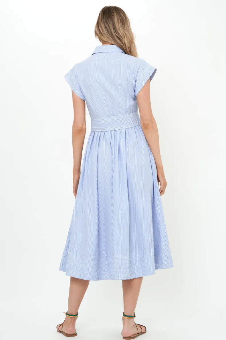 Belted Shirt Dress- Chatham Blue