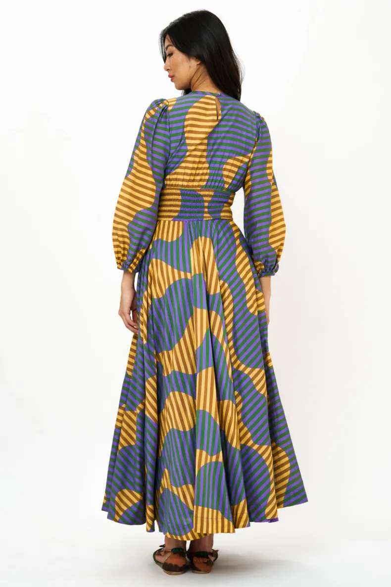Crewneck Smocked Waist Maxi- Haring Saffron