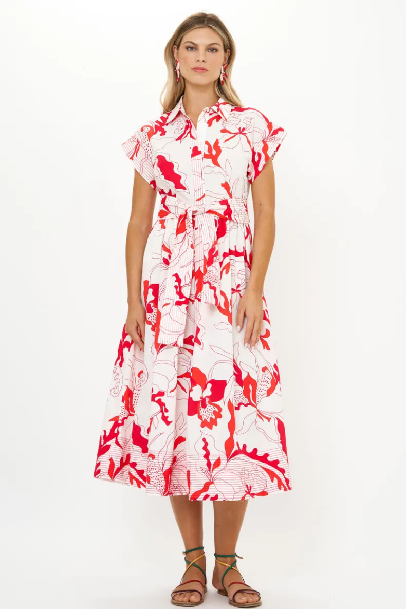 Belted Shirt Dress- Orchid Red