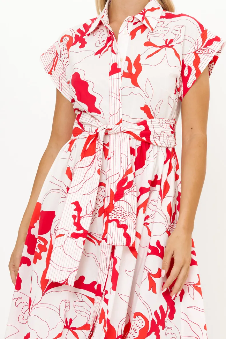 Belted Shirt Dress- Orchid Red