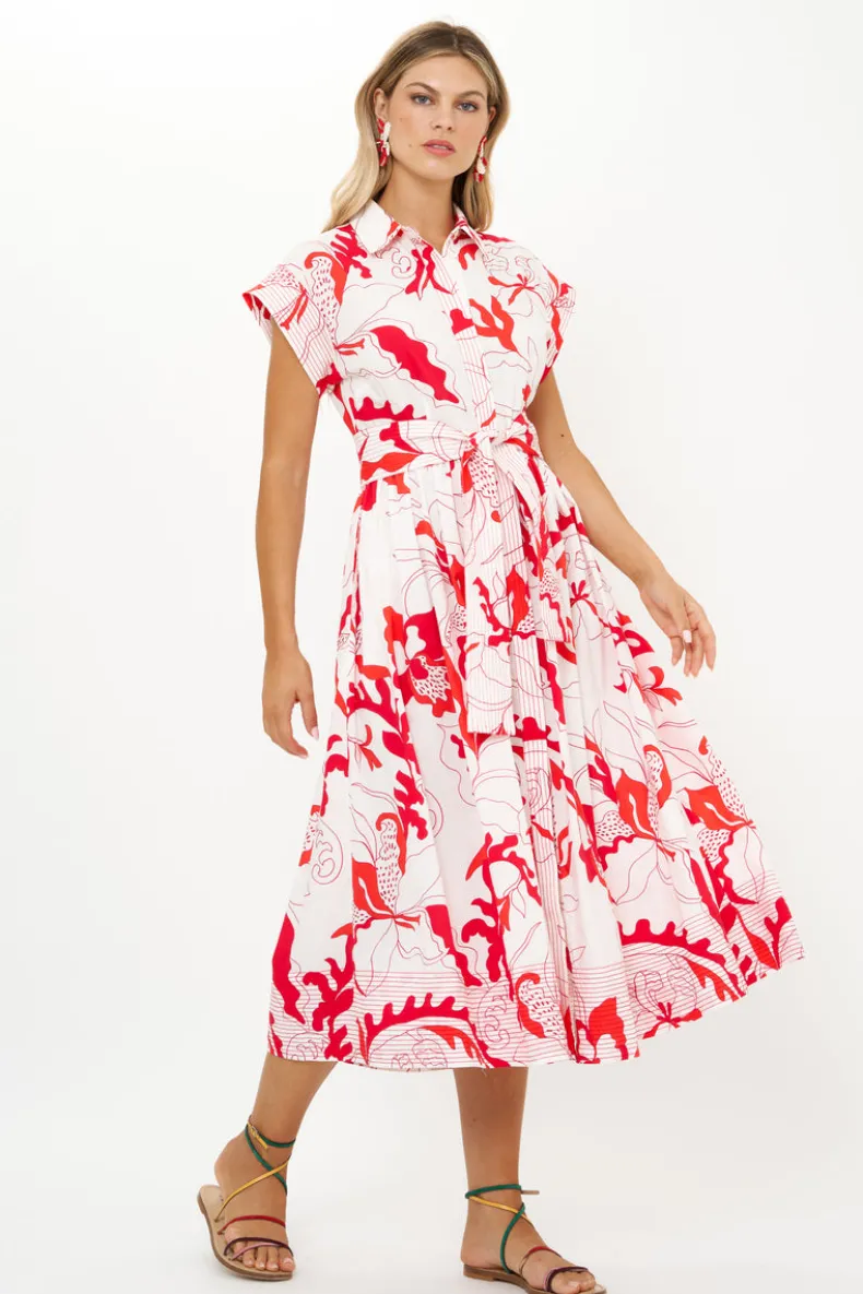 Belted Shirt Dress- Orchid Red