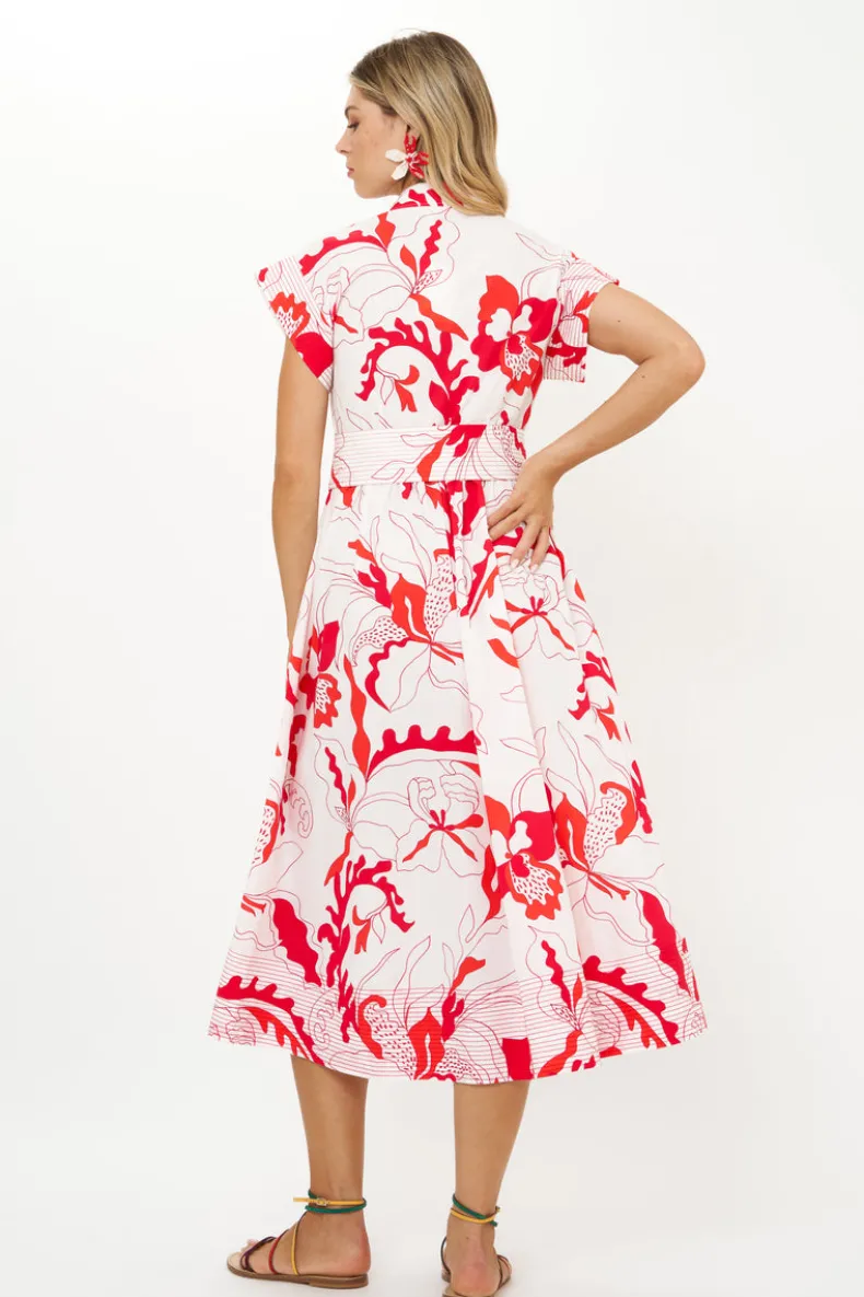 Belted Shirt Dress- Orchid Red