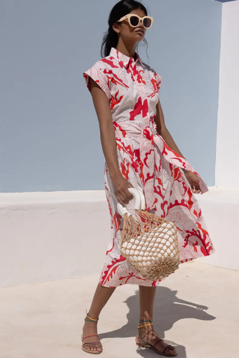 Belted Shirt Dress- Orchid Red