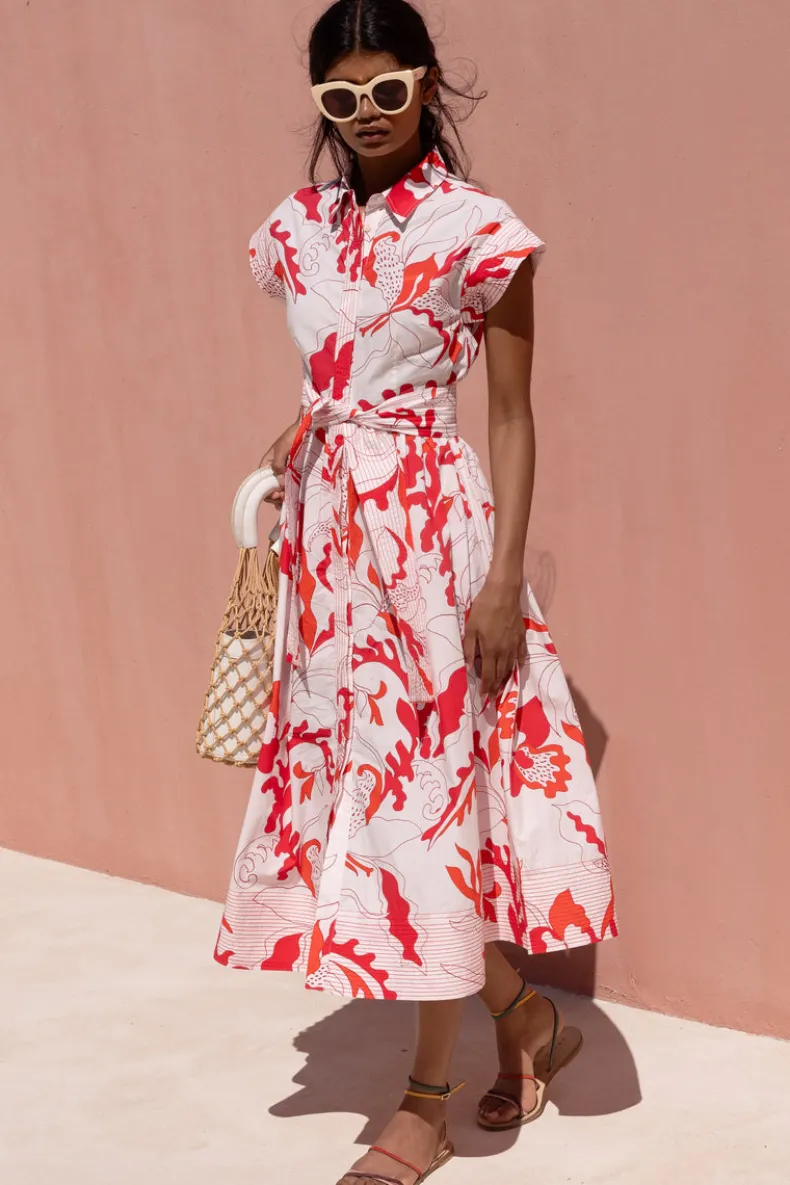 Belted Shirt Dress- Orchid Red