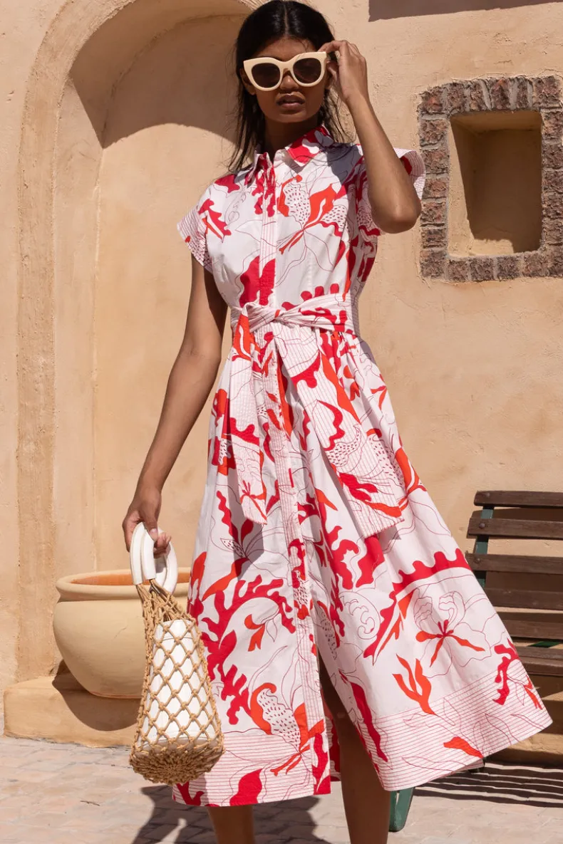 Belted Shirt Dress- Orchid Red