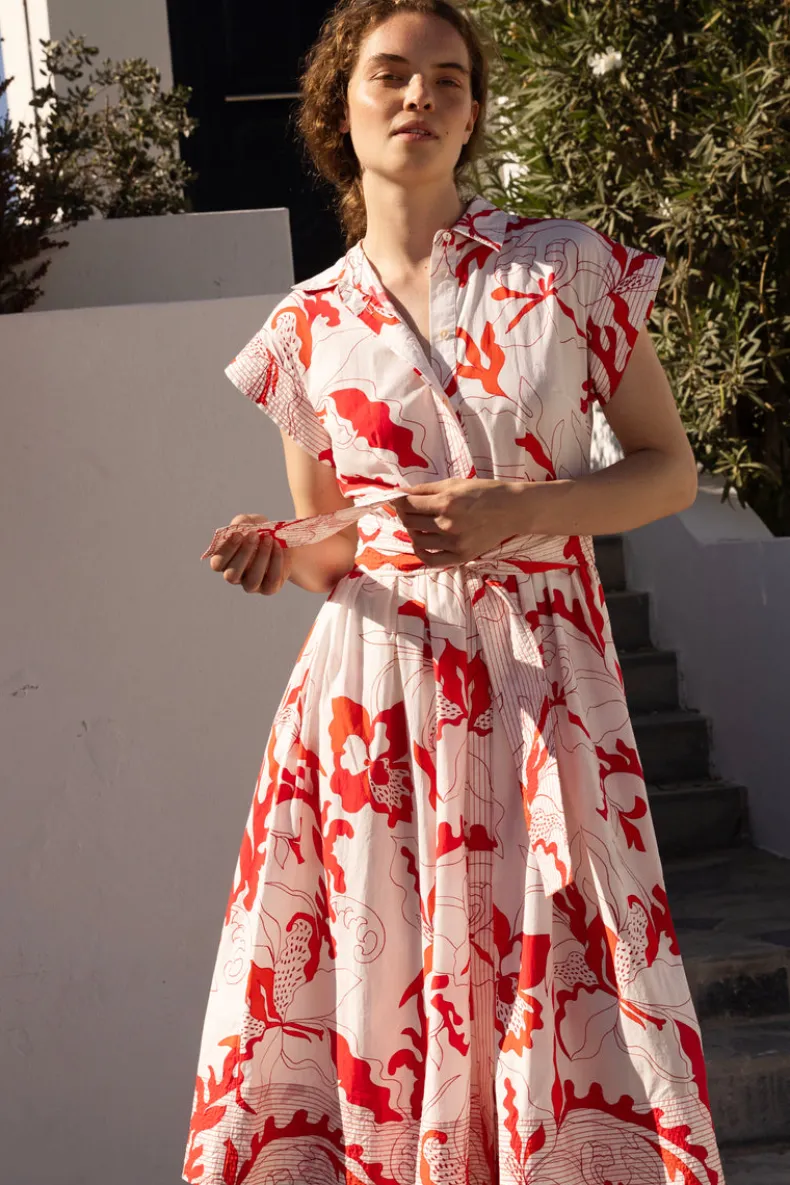 Belted Shirt Dress- Orchid Red