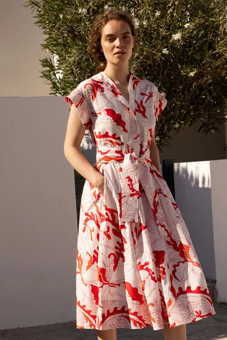 Belted Shirt Dress- Orchid Red