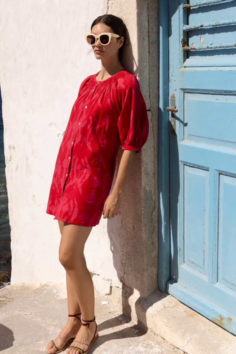 Embroidered Button Mini- Tashkent Red