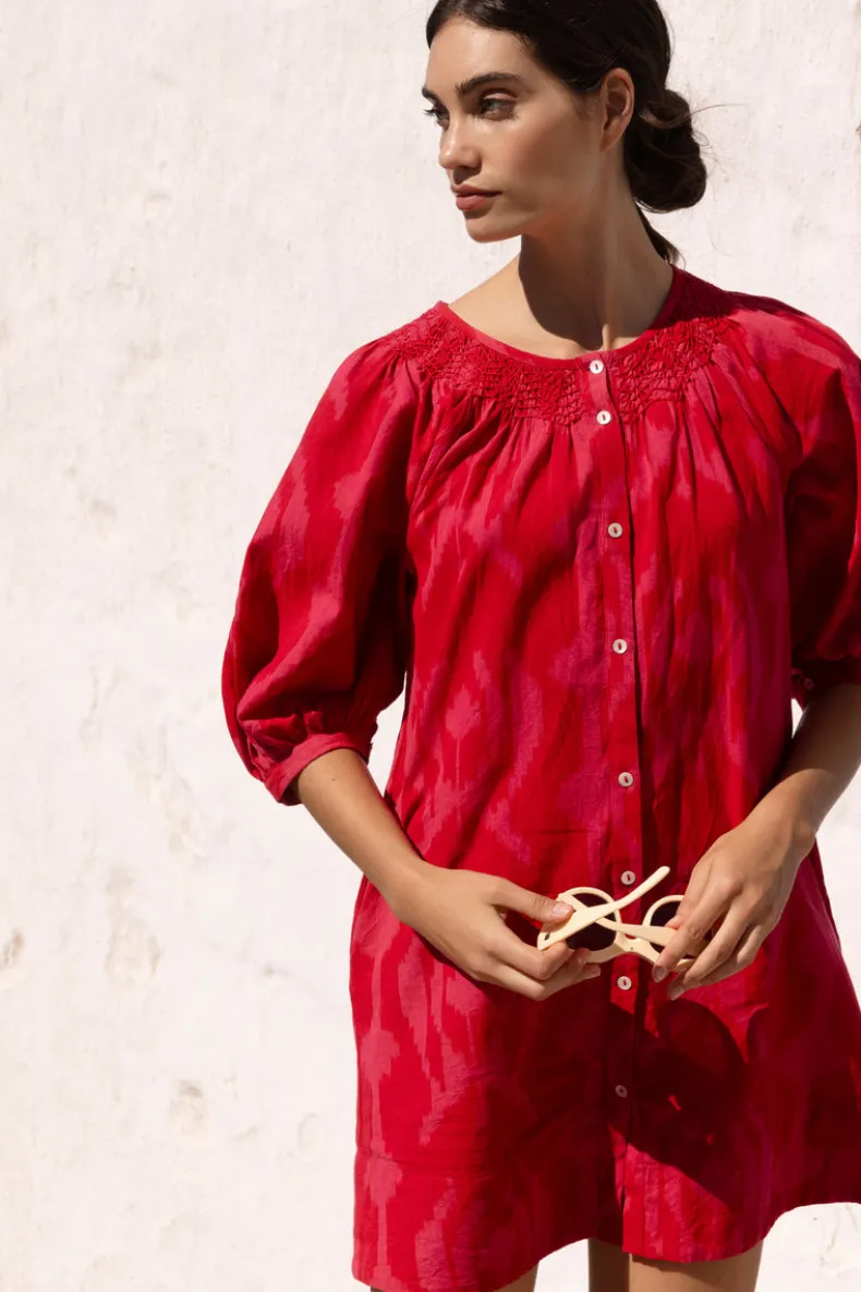 Embroidered Button Mini- Tashkent Red