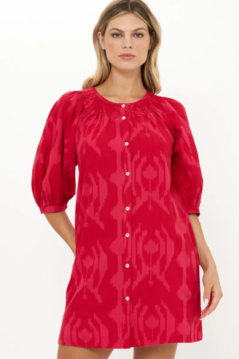Embroidered Button Mini- Tashkent Red