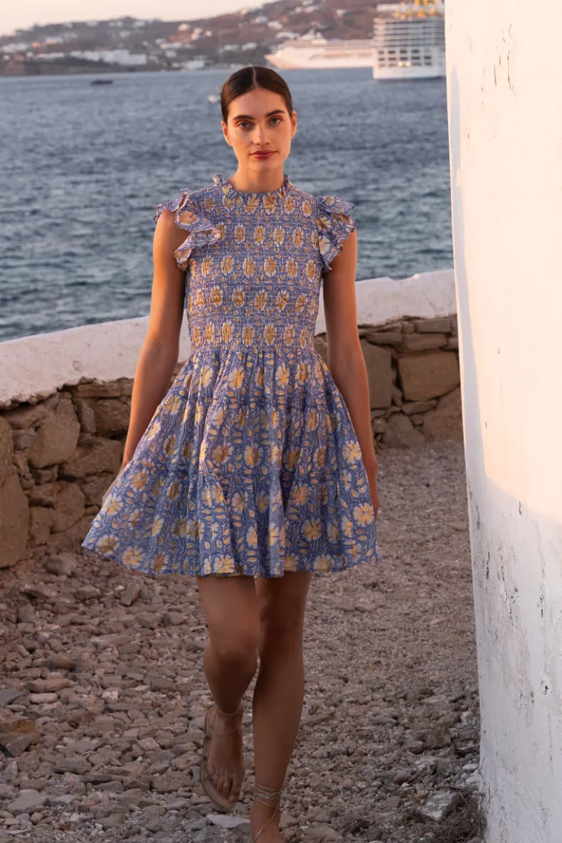 Smocked Flirty Short- Mughal Blue