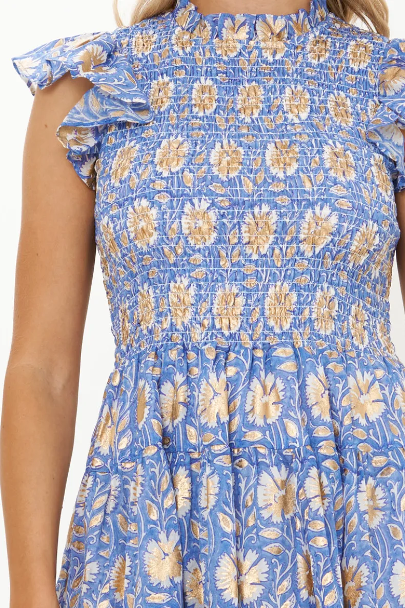 Smocked Flirty Short- Mughal Blue