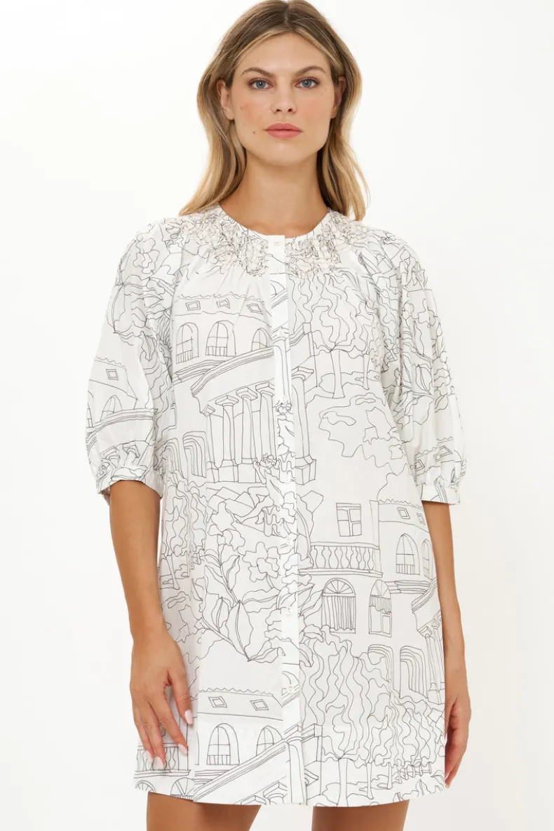 Embroidered Button Mini- Roma White