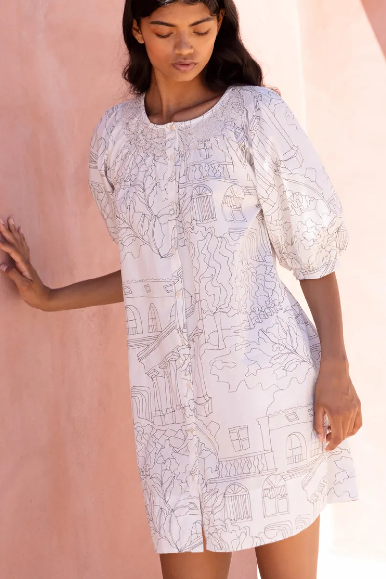 Embroidered Button Mini- Roma White