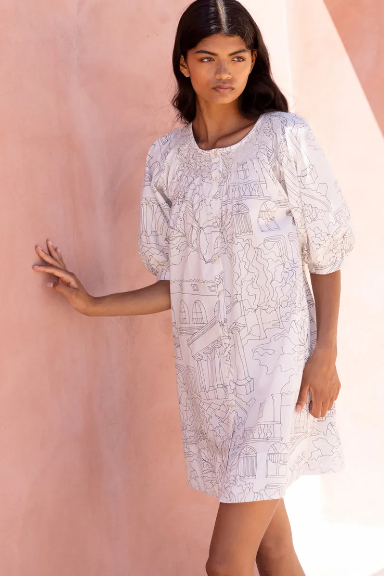 Embroidered Button Mini- Roma White