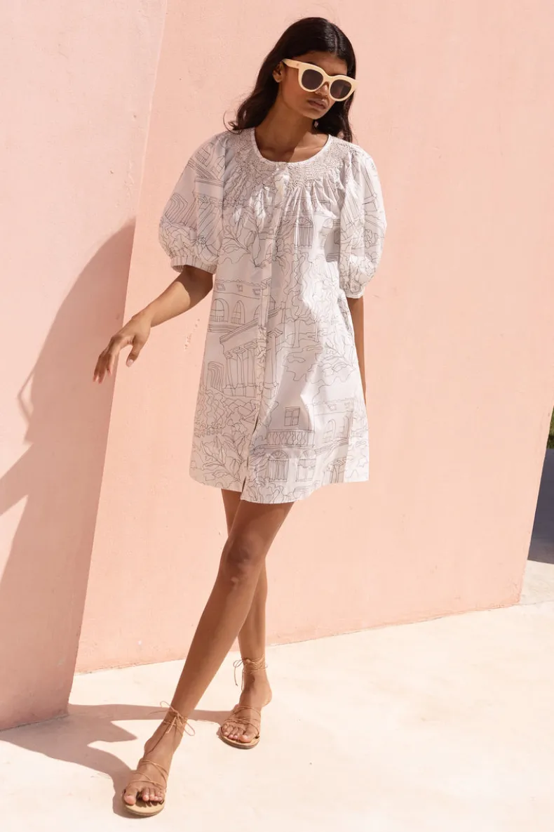 Embroidered Button Mini- Roma White