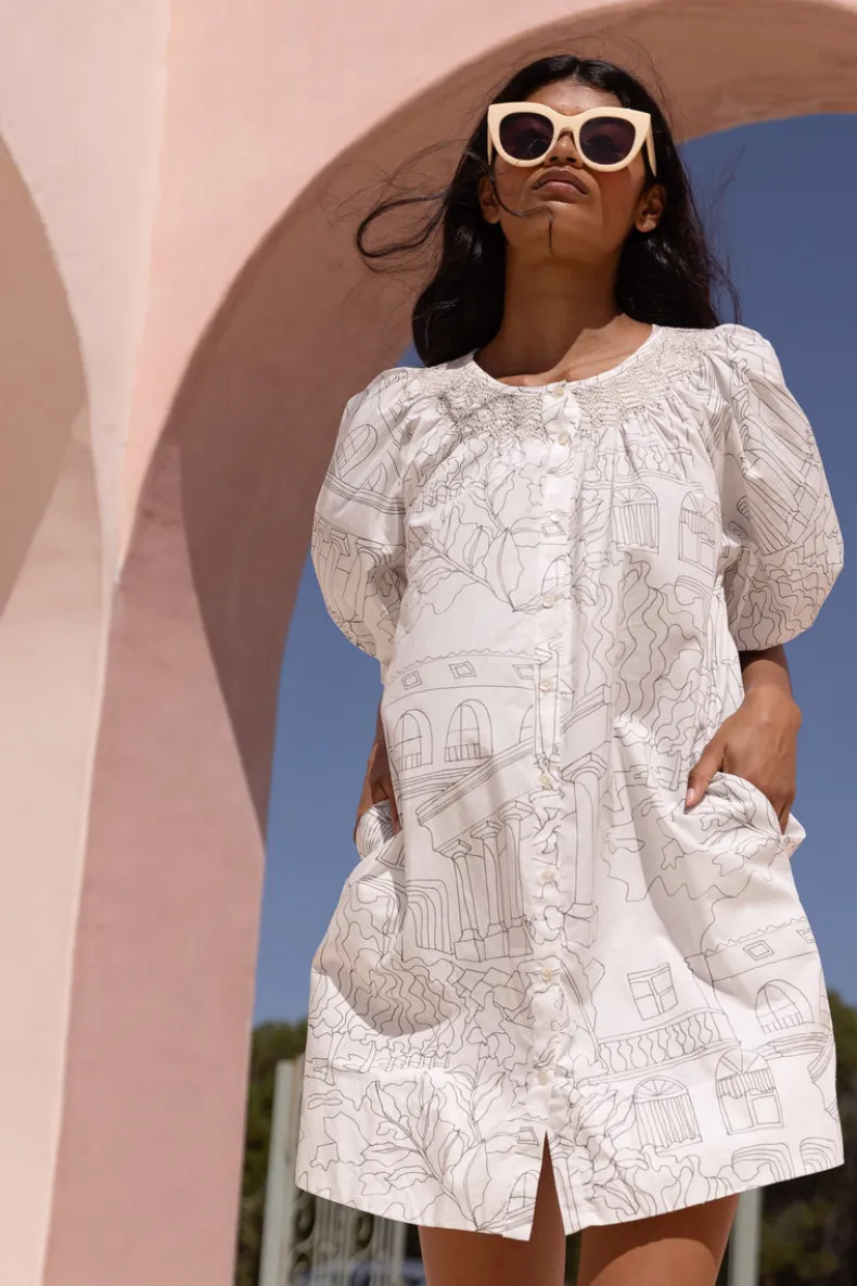 Embroidered Button Mini- Roma White