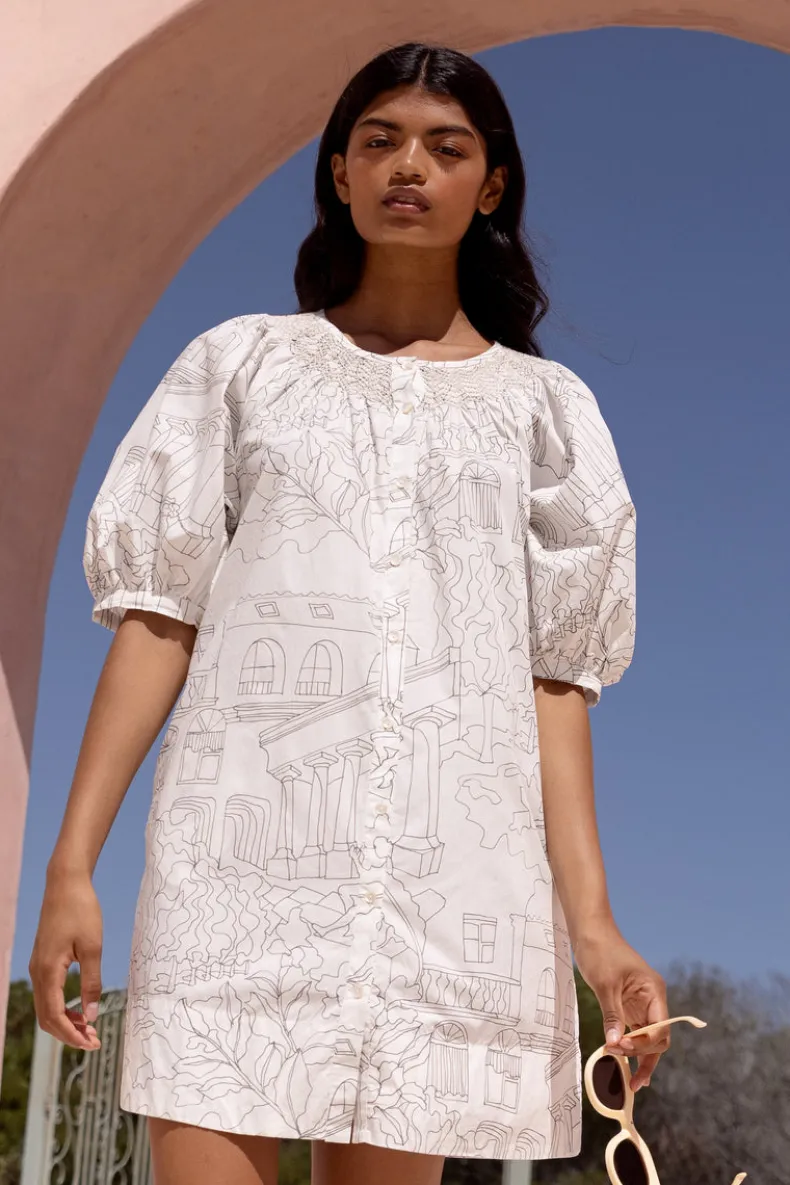 Embroidered Button Mini- Roma White