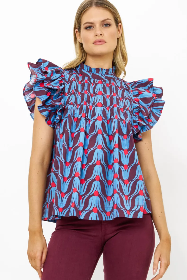 Pintuck Ruffle Top- Tulip Red