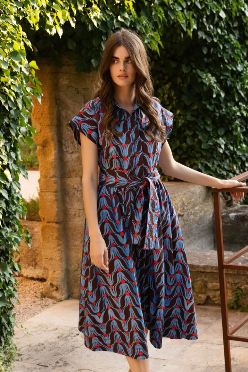 Belted Shirt Dress Midi- Tulip Red