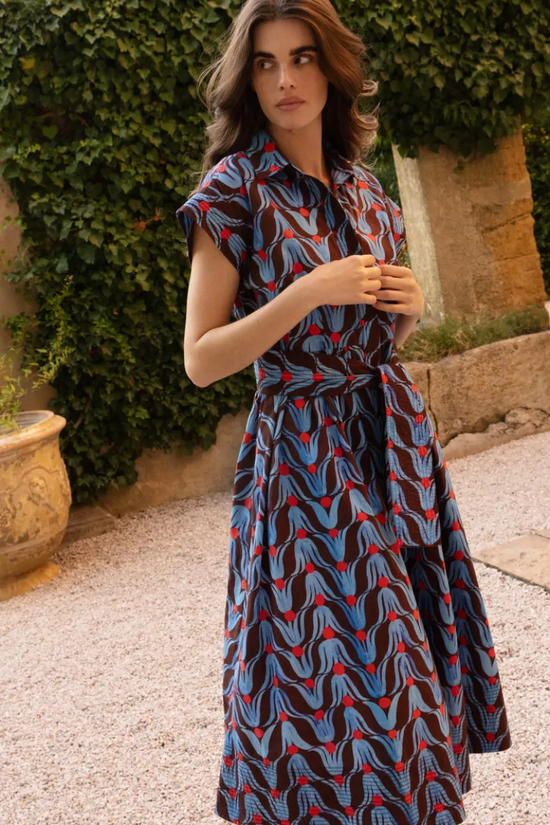 Belted Shirt Dress Midi- Tulip Red