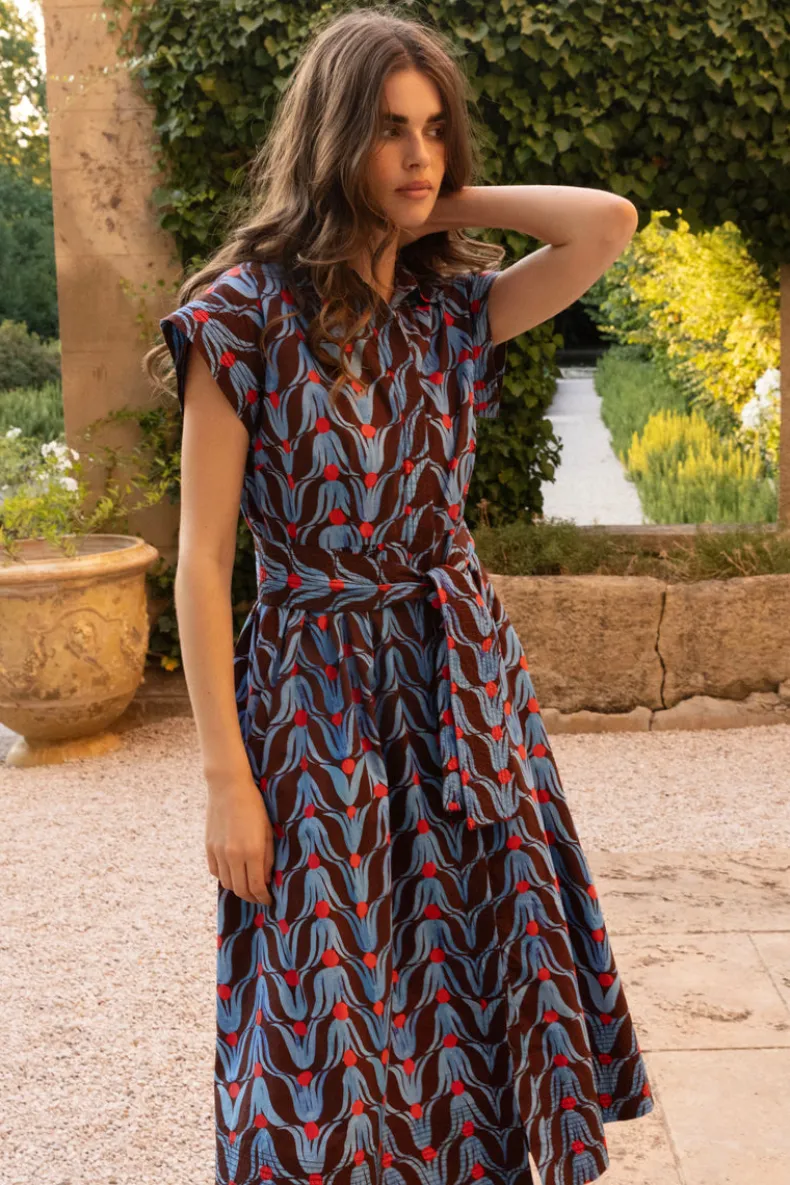 Belted Shirt Dress Midi- Tulip Red