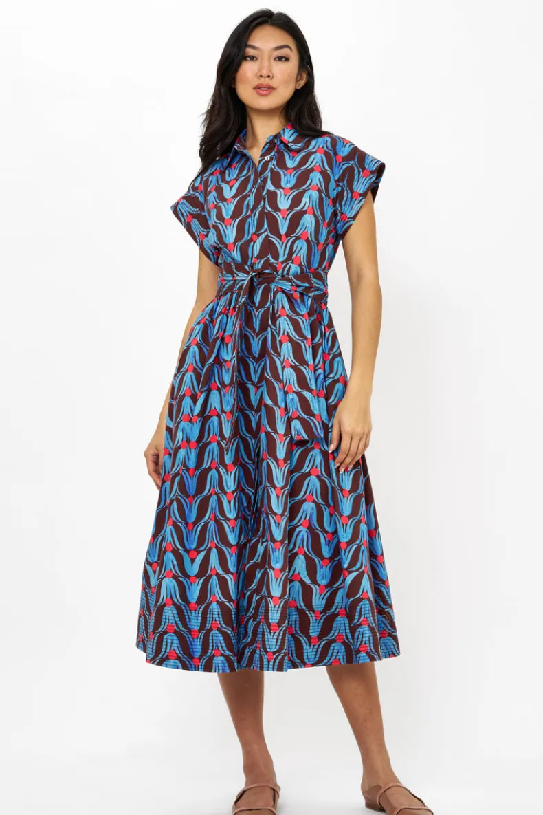 Belted Shirt Dress Midi- Tulip Red