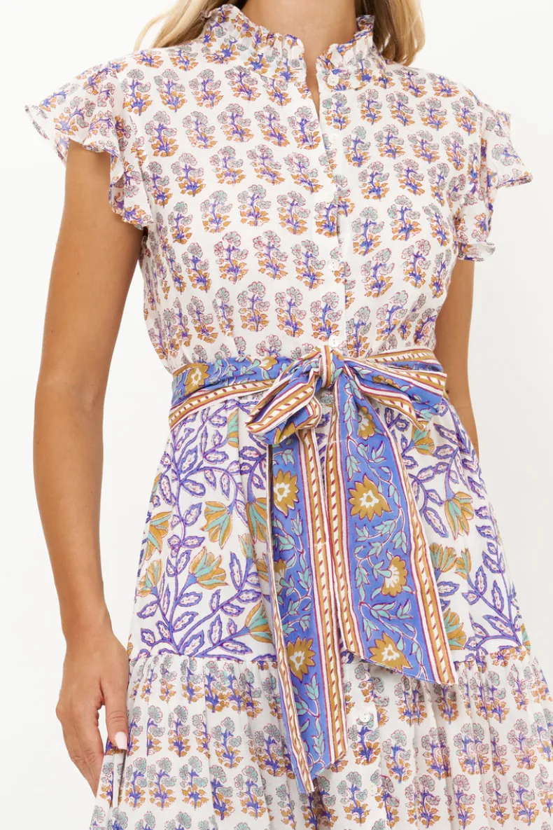 Ruffle Collar Button Maxi- Napa Blue