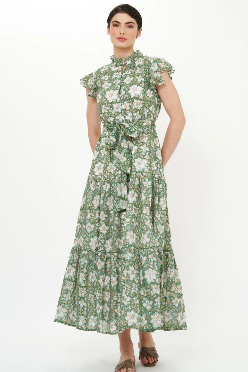 Ruffle Collar Button Maxi- Ivy Olive