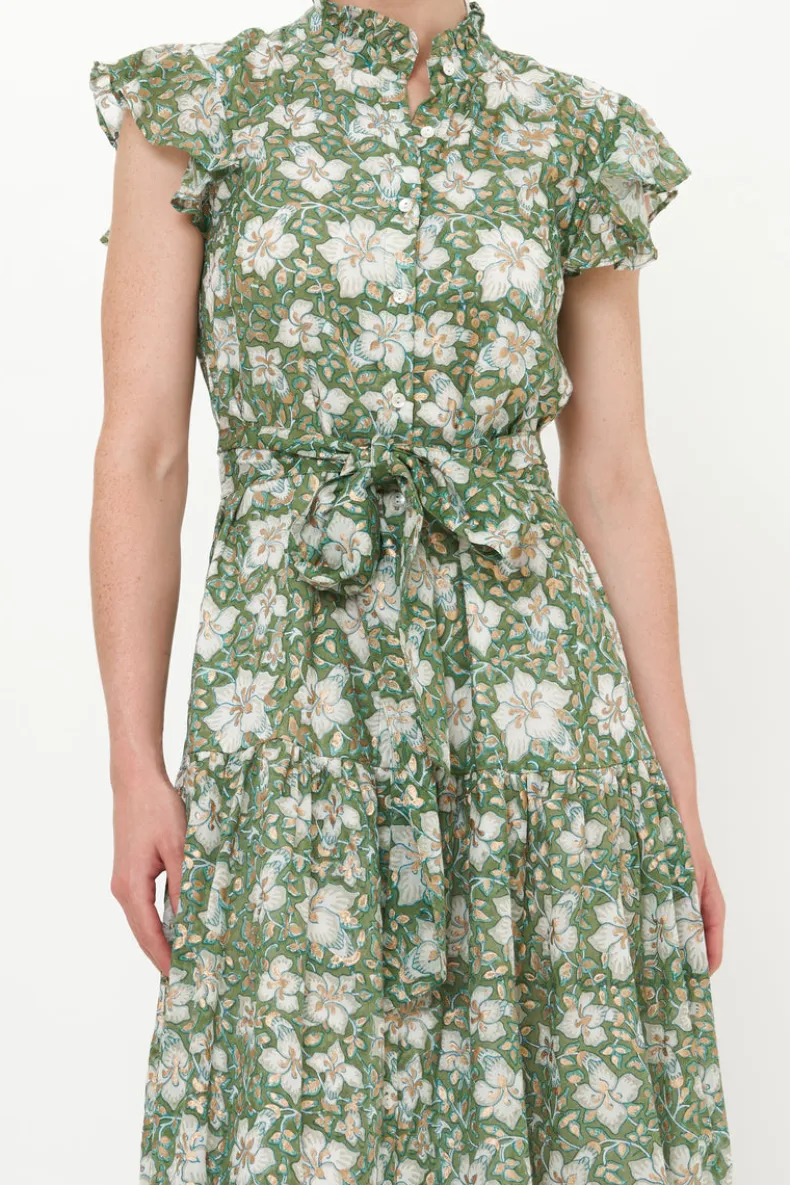 Ruffle Collar Button Maxi- Ivy Olive