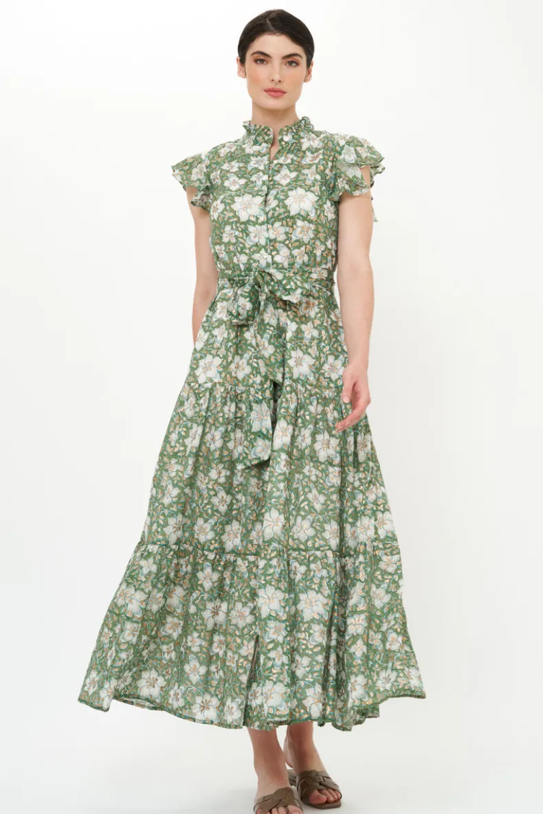 Ruffle Collar Button Maxi- Ivy Olive