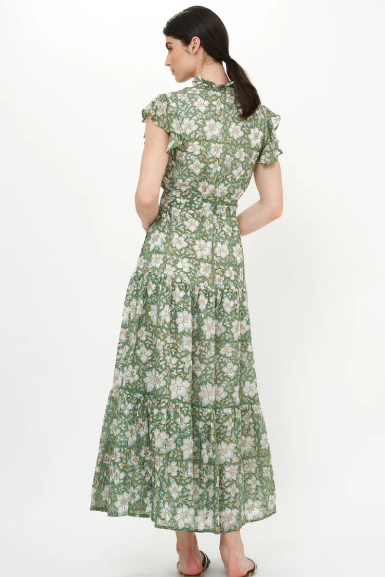 Ruffle Collar Button Maxi- Ivy Olive