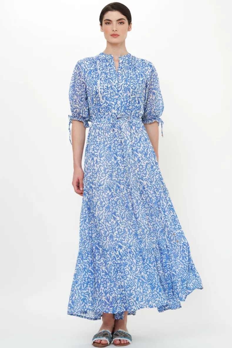 Cinched Pintuck Maxi- Cypress Blue