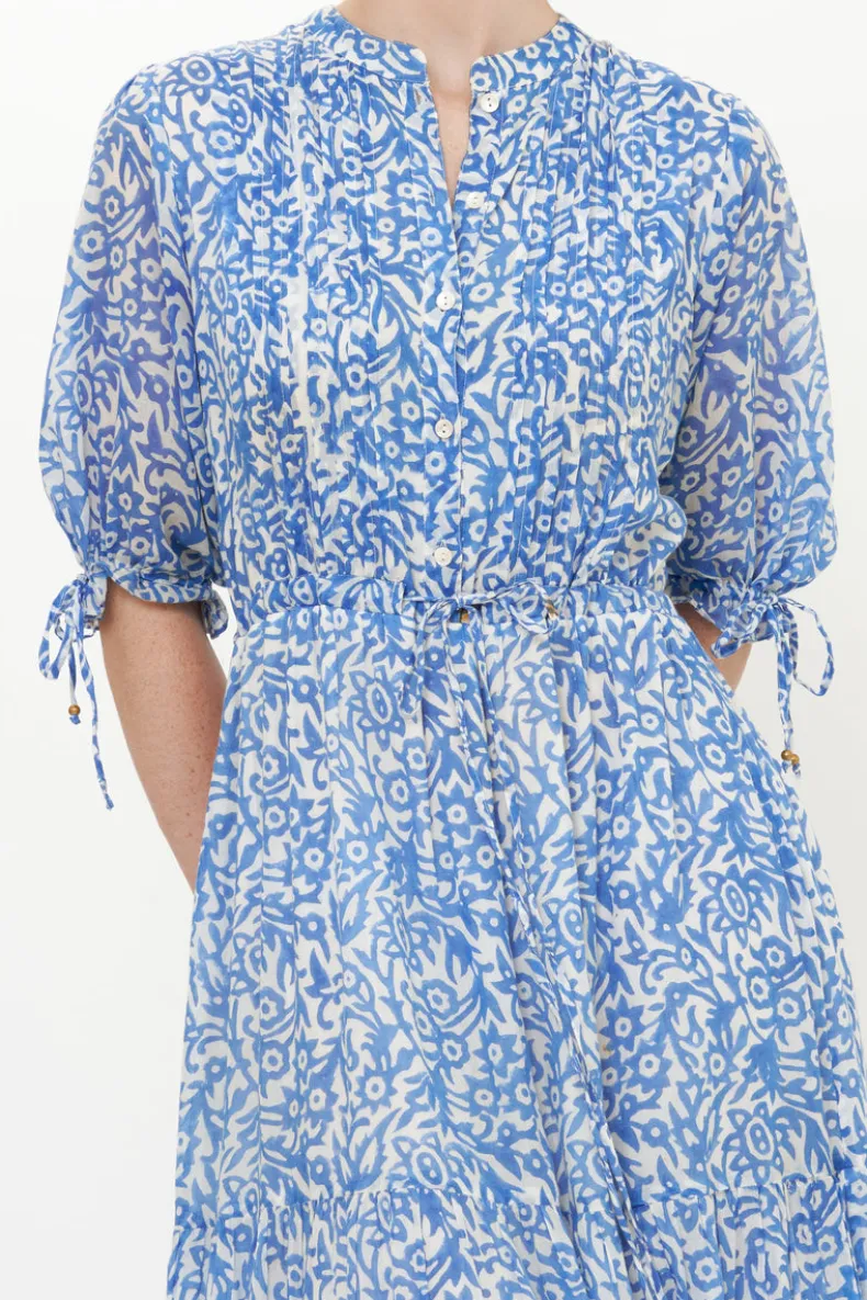 Cinched Pintuck Maxi- Cypress Blue