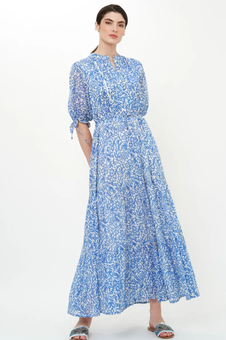 Cinched Pintuck Maxi- Cypress Blue